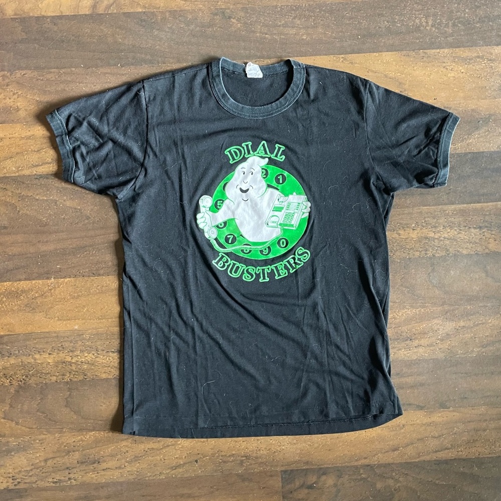 Vintage Ghostbusters Parody Tee | Dial Busters 80s 90s Black Graphic Shirt L